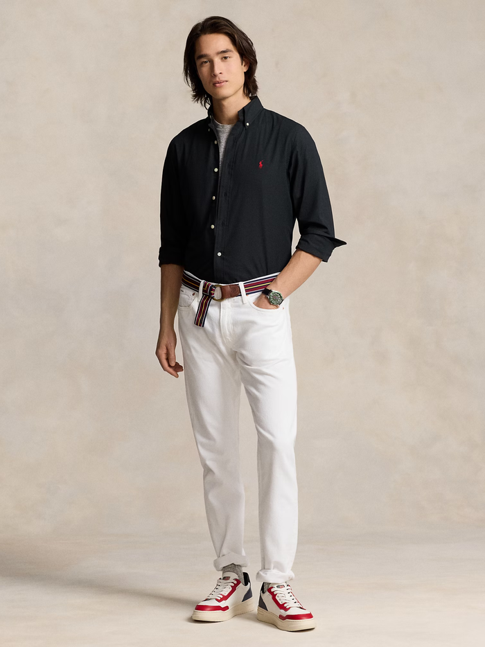 RALPH LAUREN Custom Fit Stretch Poplin Shirt Polo Black - MAISONDEFASHION.COM