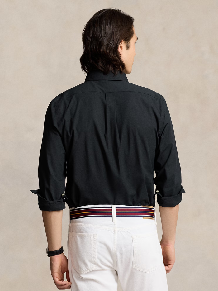 RALPH LAUREN Custom Fit Stretch Poplin Shirt Polo Black - MAISONDEFASHION.COM