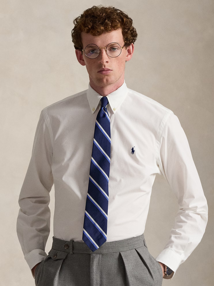 RALPH LAUREN Custom Fit Stretch Poplin Shirt White - MAISONDEFASHION.COM