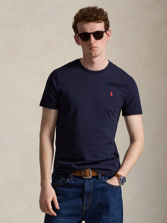 RALPH LAUREN Custom Slim Fit Jersey Crewneck T-Shirt Ink - MAISONDEFASHION.COM