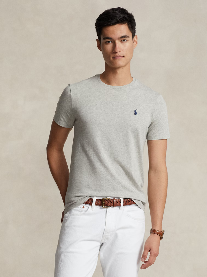 RALPH LAUREN Custom Slim Fit Jersey Crewneck T-Shirt New Grey Heather - MAISONDEFASHION.COM