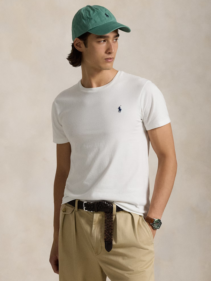 RALPH LAUREN Custom Slim Fit Jersey Crewneck T-Shirt White - MAISONDEFASHION.COM