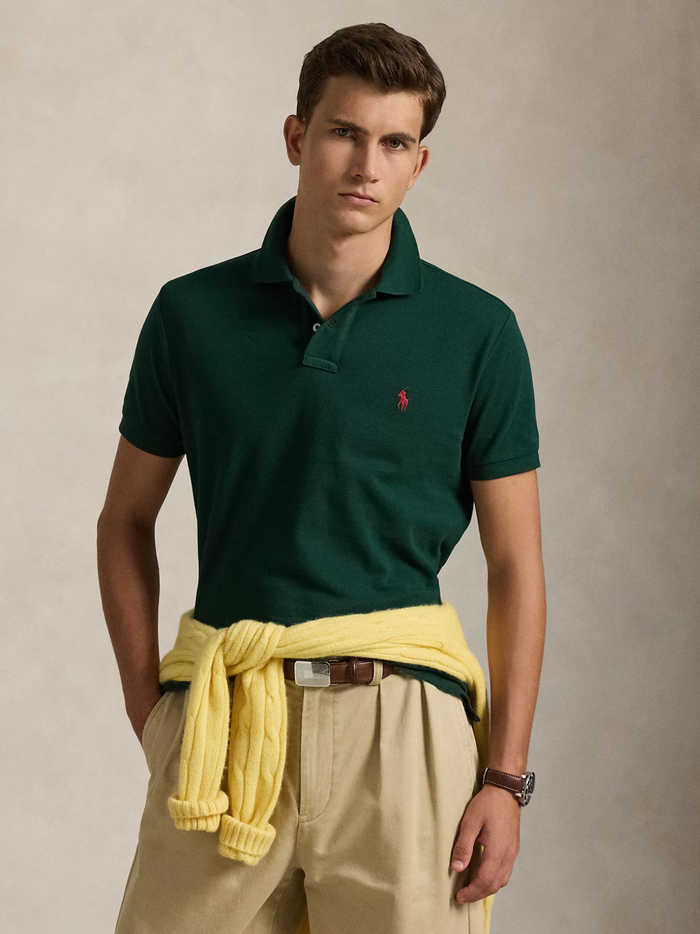 RALPH LAUREN Custom Slim Fit Mesh Polo College Green - MAISONDEFASHION.COM
