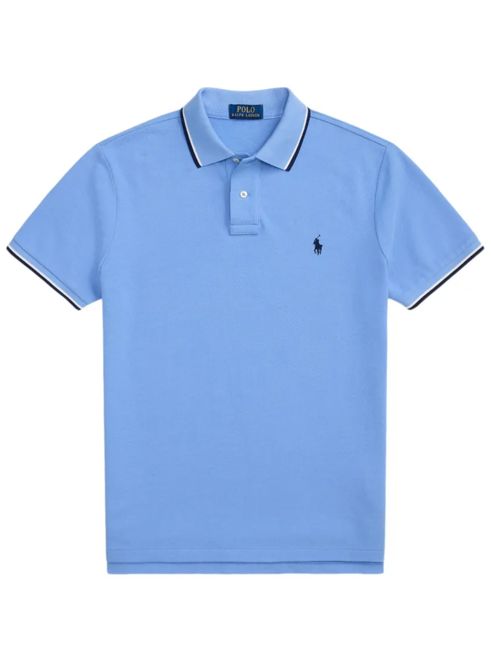 RALPH LAUREN Custom Slim Fit Mesh Polo Shirt Bristol Blue