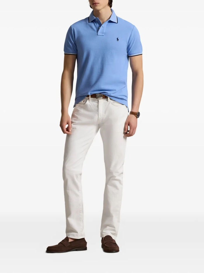 RALPH LAUREN Custom Slim Fit Mesh Polo Shirt Bristol Blue