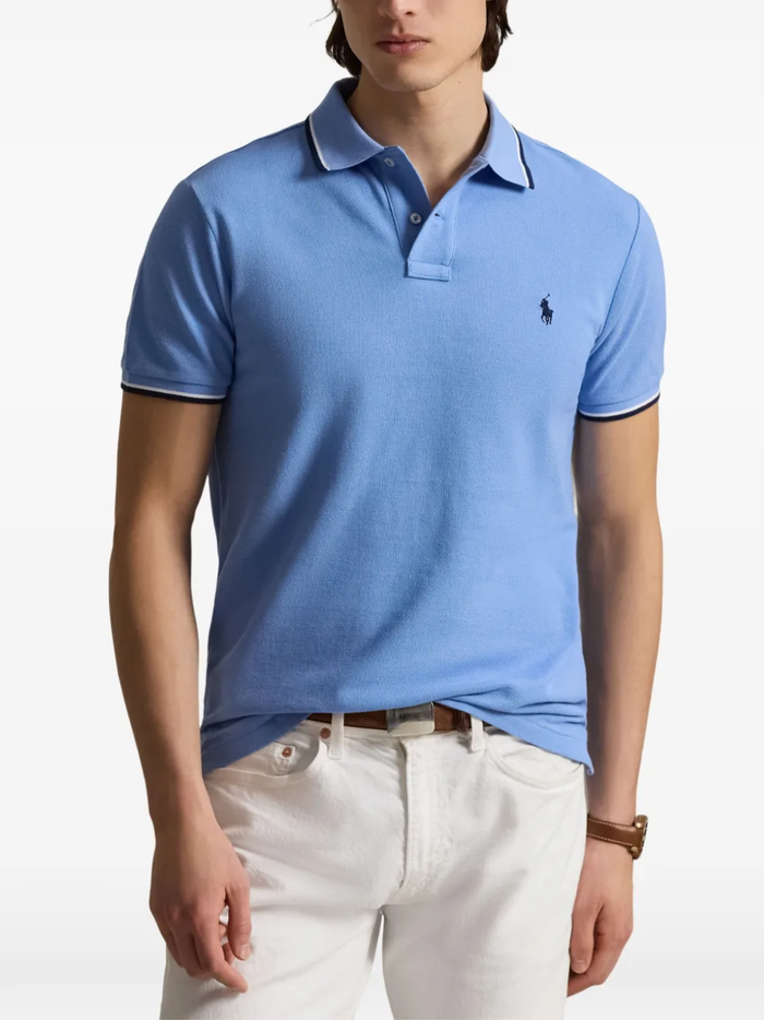 RALPH LAUREN Custom Slim Fit Mesh Polo Shirt Bristol Blue
