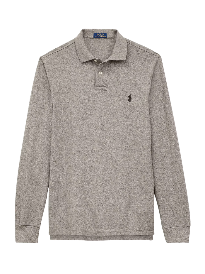 RALPH LAUREN Custom Slim Fit Mesh Polo Shirt Canterbury Heather - MAISONDEFASHION.COM