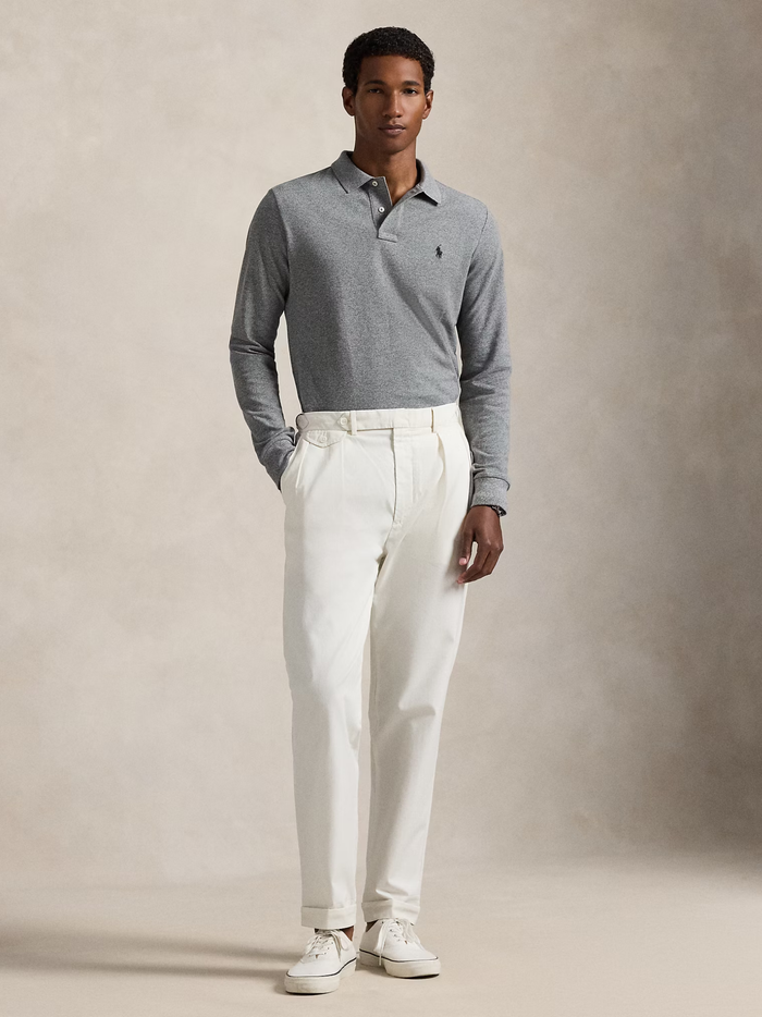 RALPH LAUREN Custom Slim Fit Mesh Polo Shirt Canterbury Heather - MAISONDEFASHION.COM
