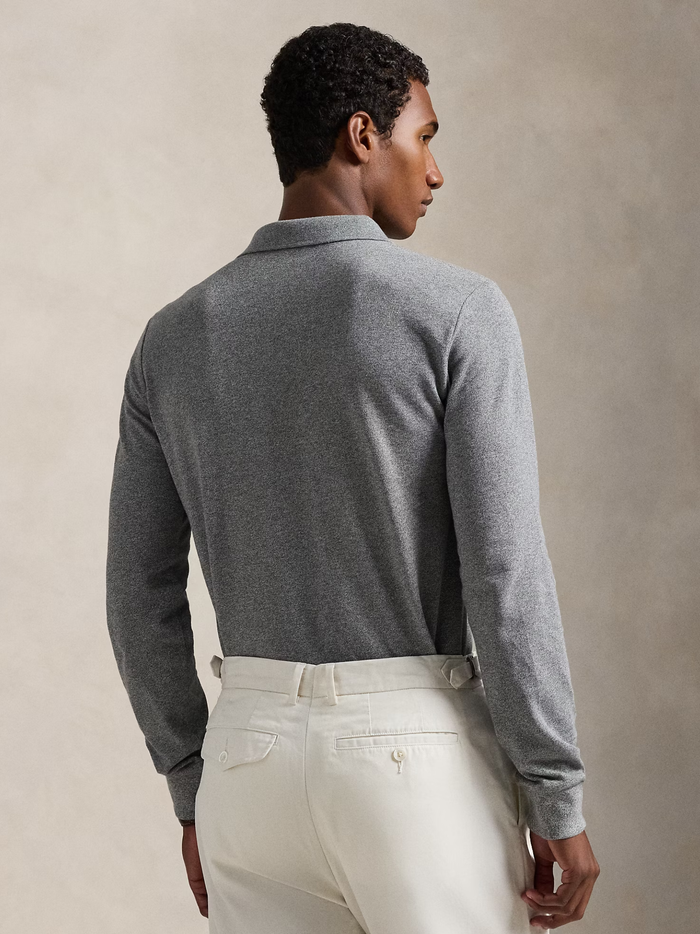 RALPH LAUREN Custom Slim Fit Mesh Polo Shirt Canterbury Heather - MAISONDEFASHION.COM