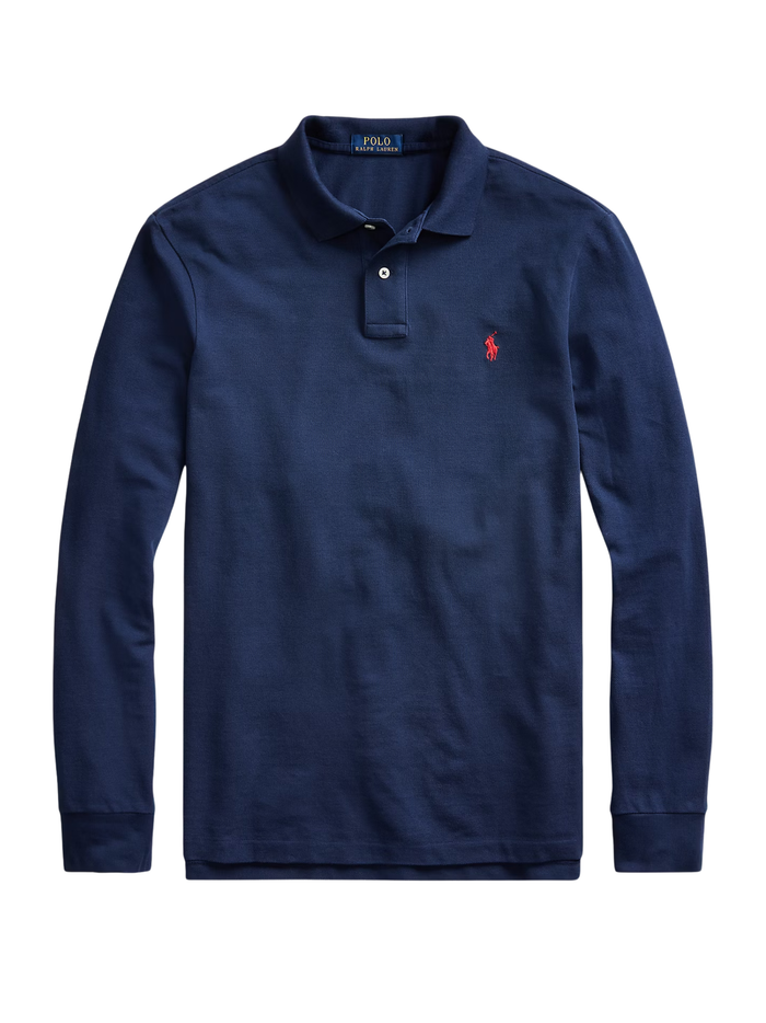 RALPH LAUREN Custom Slim Fit Mesh Polo Shirt Newport Navy - MAISONDEFASHION.COM