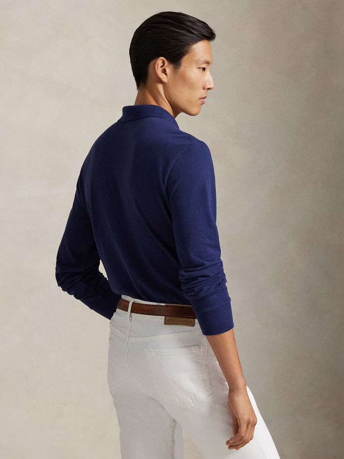 RALPH LAUREN Custom Slim Fit Mesh Polo Shirt Newport Navy - MAISONDEFASHION.COM