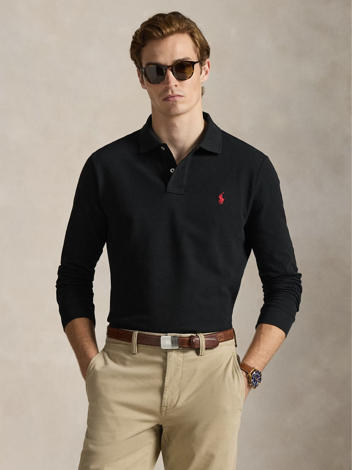 RALPH LAUREN Custom Slim Fit Mesh Polo Shirt Polo Black - MAISONDEFASHION.COM