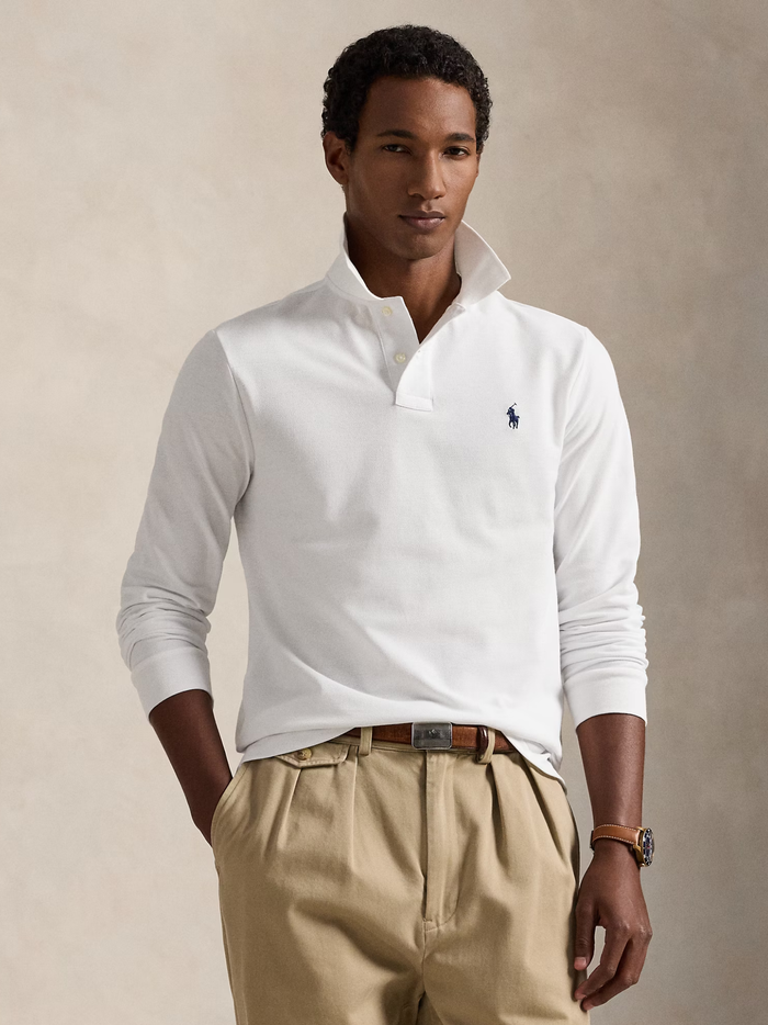 RALPH LAUREN Custom Slim Fit Mesh Polo Shirt White - MAISONDEFASHION.COM