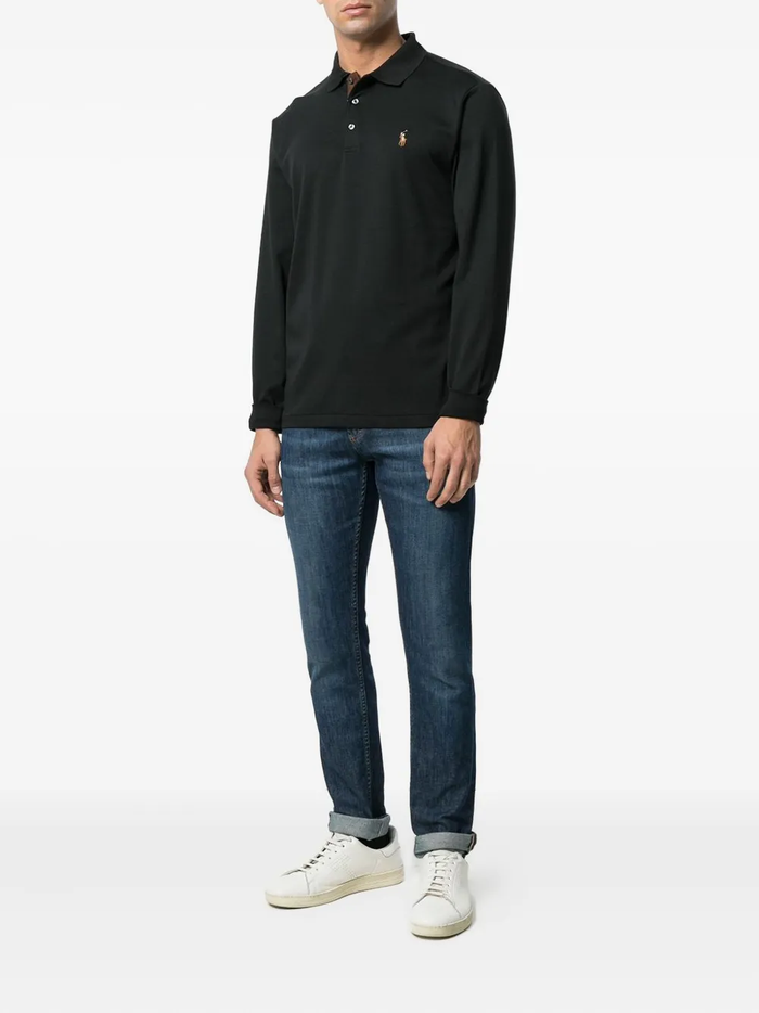 RALPH LAUREN Custom Slim Fit Soft Cotton L/S Polo Shirt Polo Black