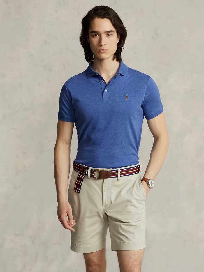 RALPH LAUREN Custom Slim Fit Soft Cotton Polo Shirt Faded Royal Heather - MAISONDEFASHION.COM