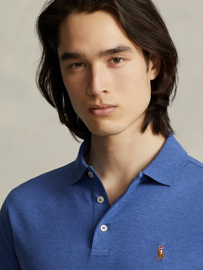 RALPH LAUREN Custom Slim Fit Soft Cotton Polo Shirt Faded Royal Heather - MAISONDEFASHION.COM