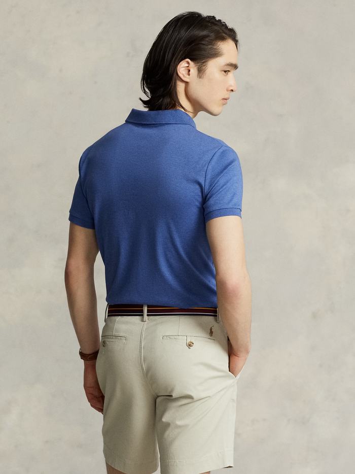 RALPH LAUREN Custom Slim Fit Soft Cotton Polo Shirt Faded Royal Heather - MAISONDEFASHION.COM