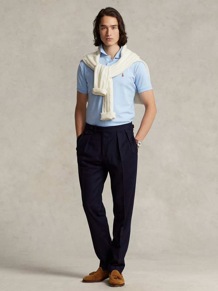 RALPH LAUREN Custom Slim Fit Soft Cotton Polo Shirt Office Blue - MAISONDEFASHION.COM