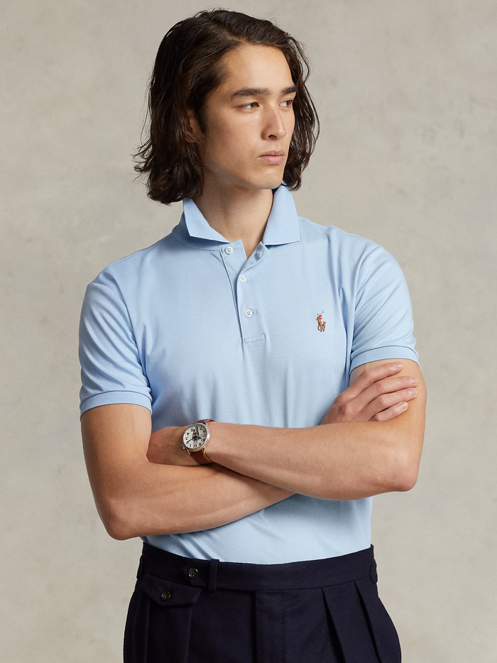 RALPH LAUREN Custom Slim Fit Soft Cotton Polo Shirt Office Blue - MAISONDEFASHION.COM
