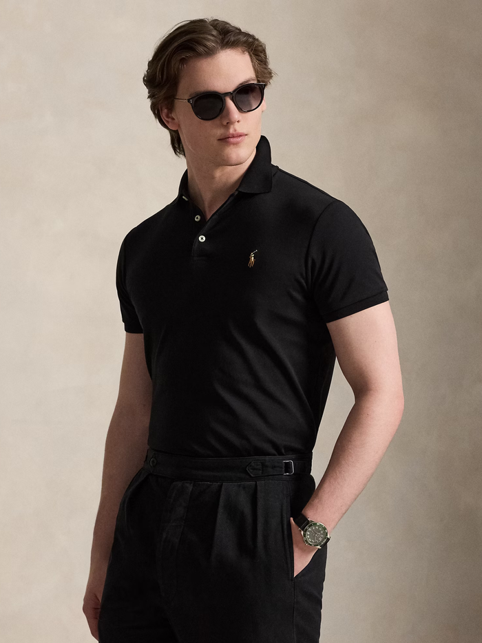RALPH LAUREN Custom Slim Fit Soft Cotton Polo Shirt Polo Black - MAISONDEFASHION.COM