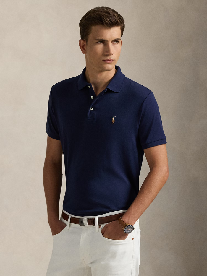 RALPH LAUREN Custom Slim Fit Soft Cotton Polo Shirt Refined Navy - MAISONDEFASHION.COM