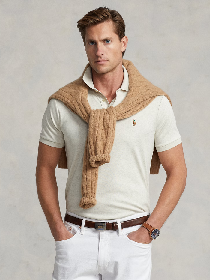 RALPH LAUREN Custom Slim Fit Soft Cotton Polo Shirt State Heather - MAISONDEFASHION.COM