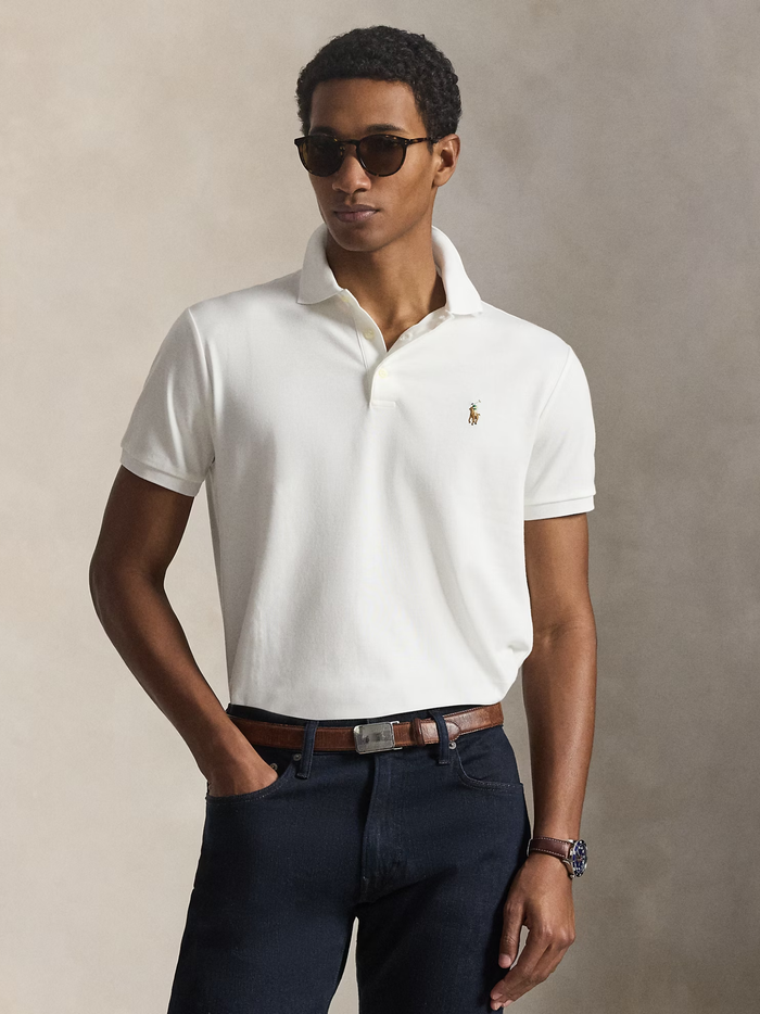RALPH LAUREN Custom Slim Fit Soft Cotton Polo Shirt White - MAISONDEFASHION.COM
