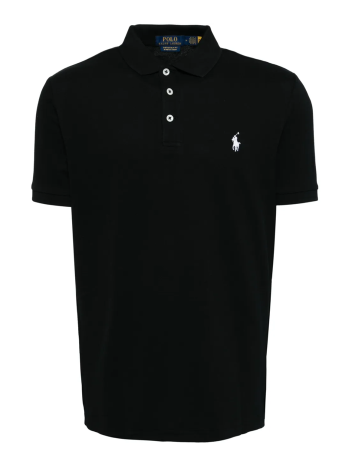 RALPH LAUREN Custom Slim Fit Stretch Mesh Polo Shirt Black - MAISONDEFASHION.COM