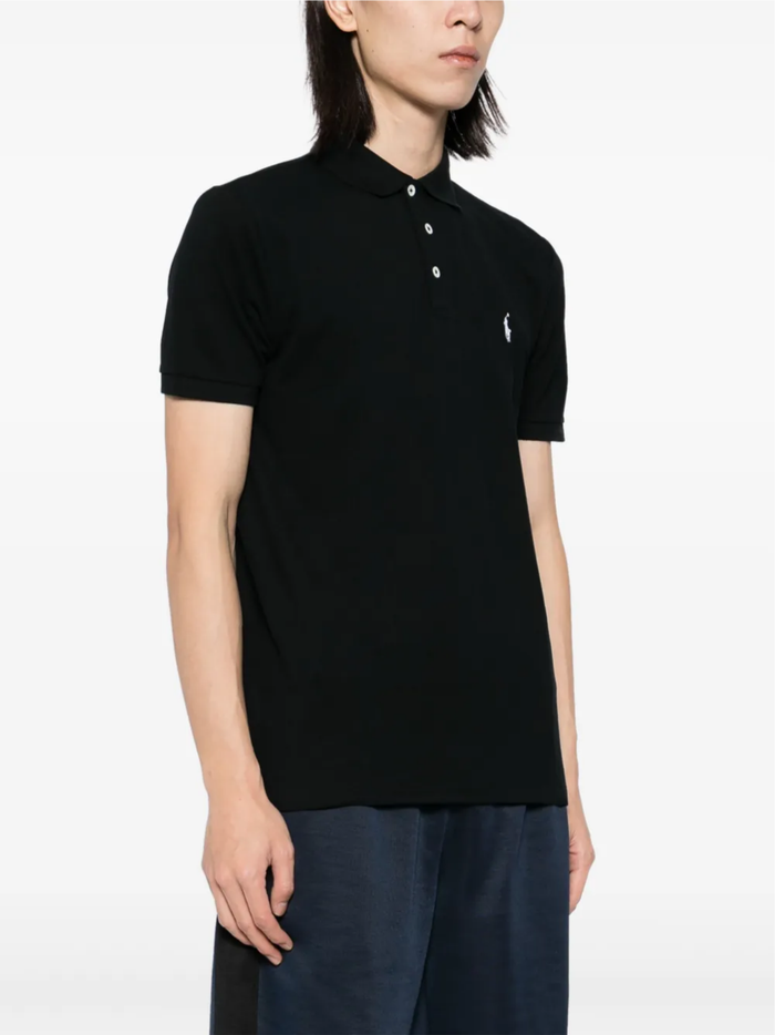 RALPH LAUREN Custom Slim Fit Stretch Mesh Polo Shirt Black - MAISONDEFASHION.COM