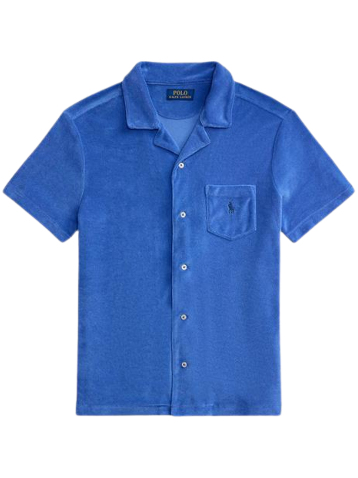 RALPH LAUREN Custom Slim Fit Terry Camp Shirt Modern Royal - MAISONDEFASHION.COM