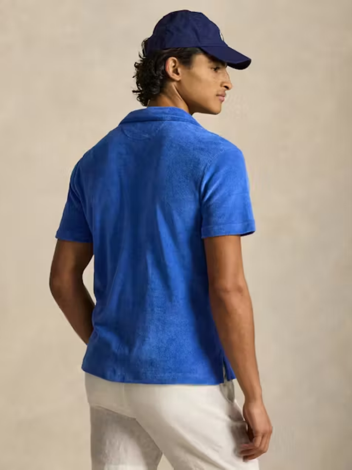 RALPH LAUREN Custom Slim Fit Terry Camp Shirt Modern Royal - MAISONDEFASHION.COM