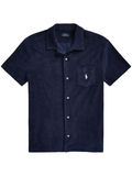 RALPH LAUREN Custom Slim Fit Terry Camp Shirt Navy - MAISONDEFASHION.COM