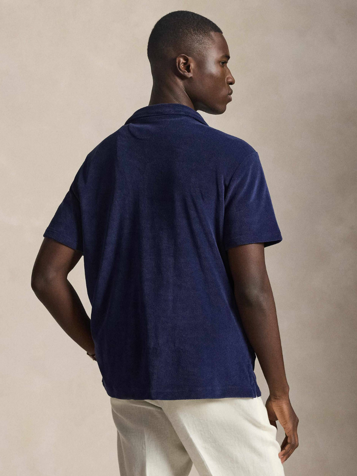 RALPH LAUREN Custom Slim Fit Terry Camp Shirt Navy - MAISONDEFASHION.COM