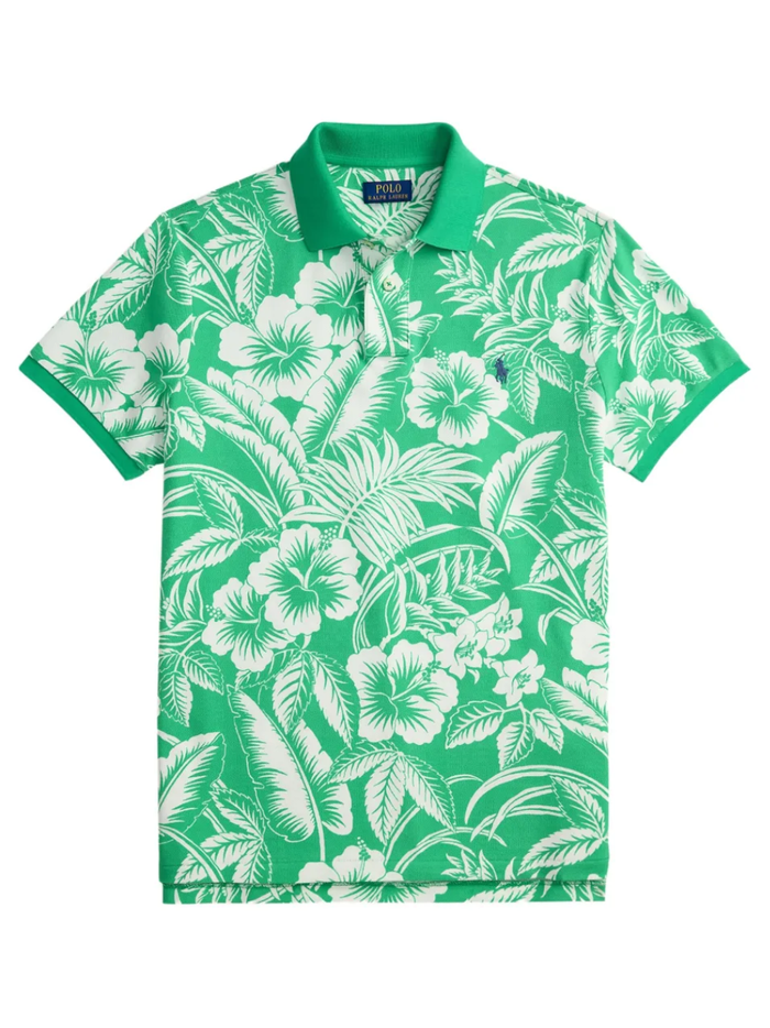 RALPH LAUREN Custom Slim Fit Tropical Mesh Polo Shirt Sweethrt Floral/Biscay Green