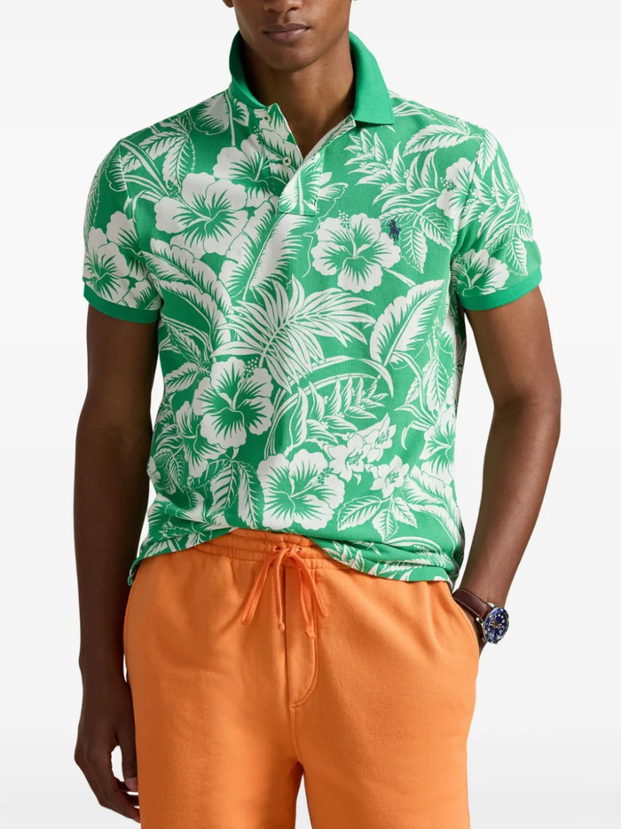 RALPH LAUREN Custom Slim Fit Tropical Mesh Polo Shirt Sweethrt Floral/Biscay Green
