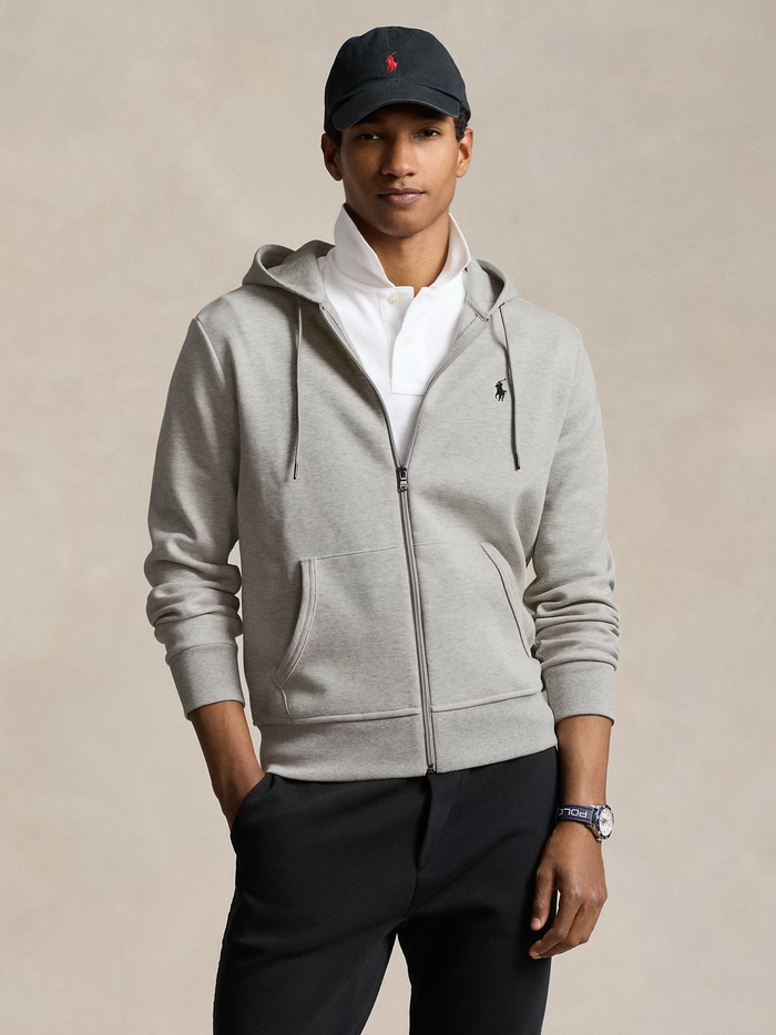 RALPH LAUREN Double-Knit Full-Zip Hoodie Light Sport Heather - MAISONDEFASHION.COM
