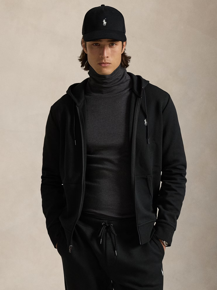 RALPH LAUREN Double-Knit Full-Zip Hoodie Polo Black - MAISONDEFASHION.COM