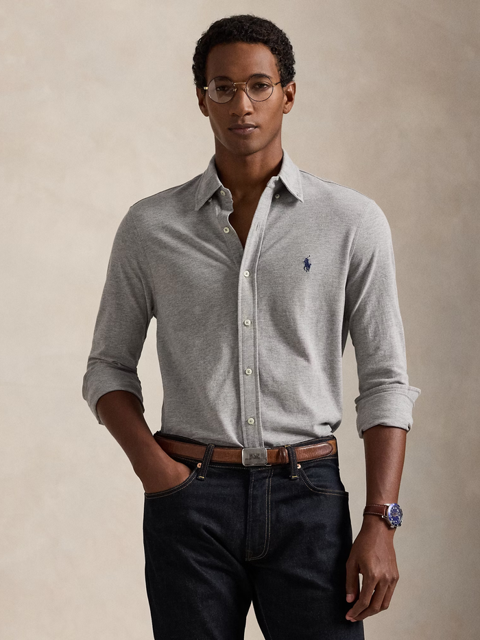 RALPH LAUREN Featherweight Mesh Shirt Andover Heather - MAISONDEFASHION.COM