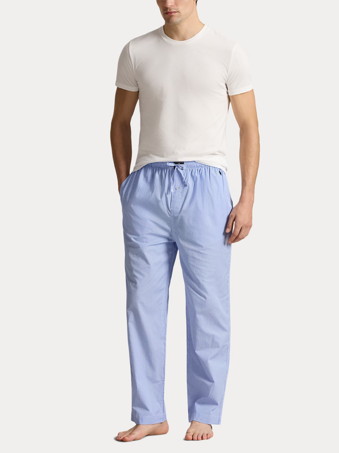 RALPH LAUREN Gingham Cotton Sleep Trousers Lt Blue Mini Gingham - MAISONDEFASHION.COM