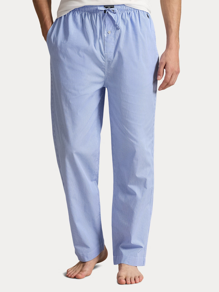 RALPH LAUREN Gingham Cotton Sleep Trousers Lt Blue Mini Gingham - MAISONDEFASHION.COM