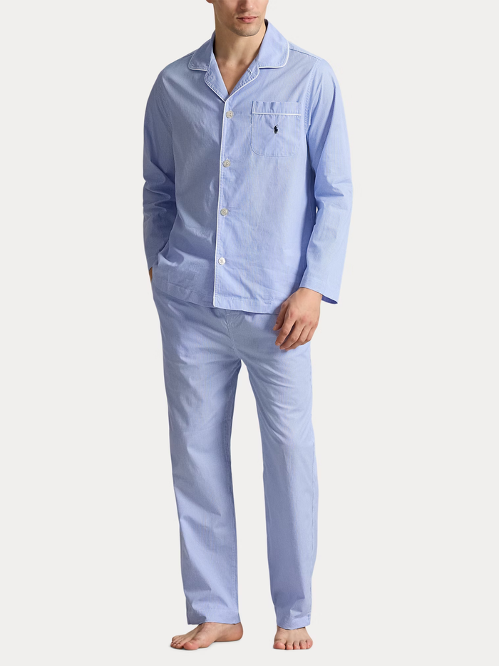 RALPH LAUREN Gingham Poplin Long Sleep Set Light Blue Mini Gingham - MAISONDEFASHION.COM