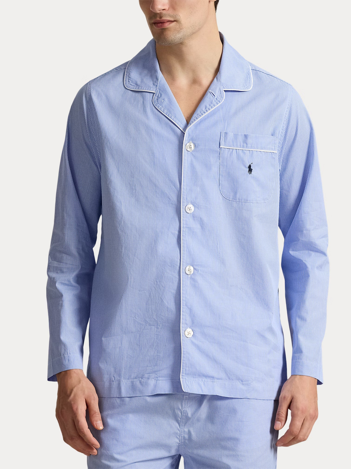 RALPH LAUREN Gingham Poplin Long Sleep Set Light Blue Mini Gingham - MAISONDEFASHION.COM