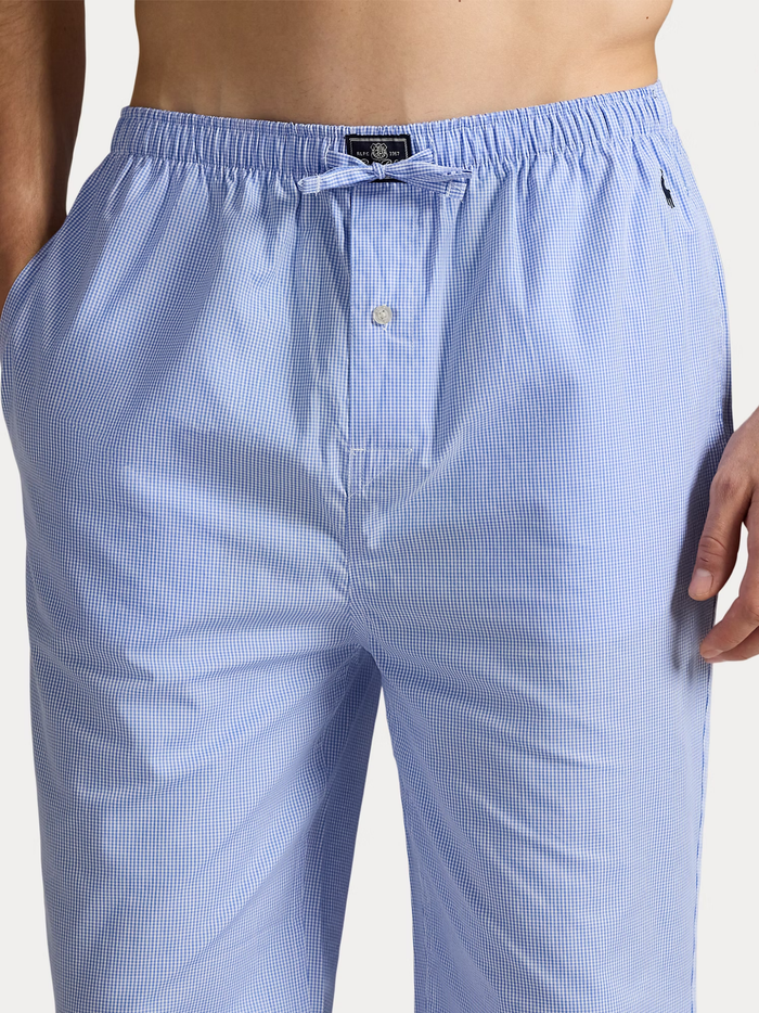 RALPH LAUREN Gingham Poplin Long Sleep Set Light Blue Mini Gingham - MAISONDEFASHION.COM