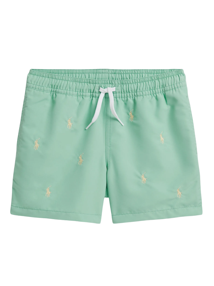 RALPH LAUREN KIDS Boys Embroidered-motif Swim Shorts Green