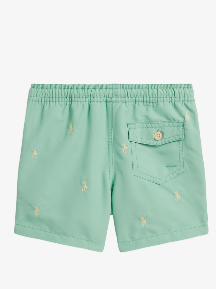RALPH LAUREN KIDS Boys Embroidered-motif Swim Shorts Green