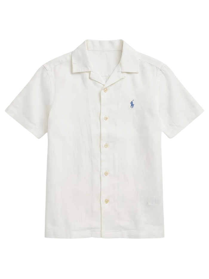 RALPH LAUREN KIDS Boys Logo-embroidered Linen Shirt White