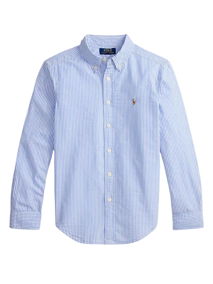 RALPH LAUREN KIDS Boys Long-sleeve Seersucker Striped Shirt Blue