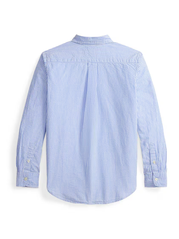 RALPH LAUREN KIDS Boys Long-sleeve Seersucker Striped Shirt Blue