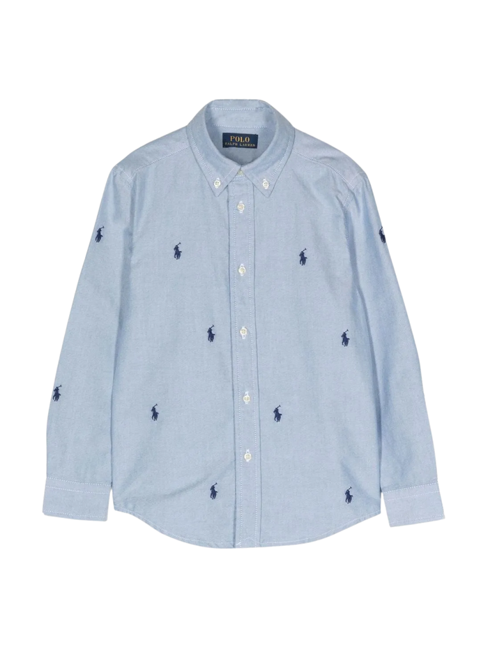 RALPH LAUREN KIDS Boys Polo Pony Embroidered Cotton Shirt Blue