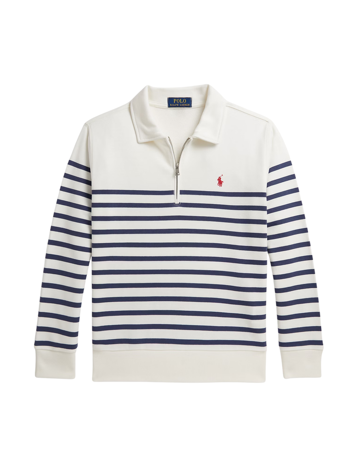 RALPH LAUREN KIDS Boys Striped French Terry Sweatshirt Deckwash White/Light Navy